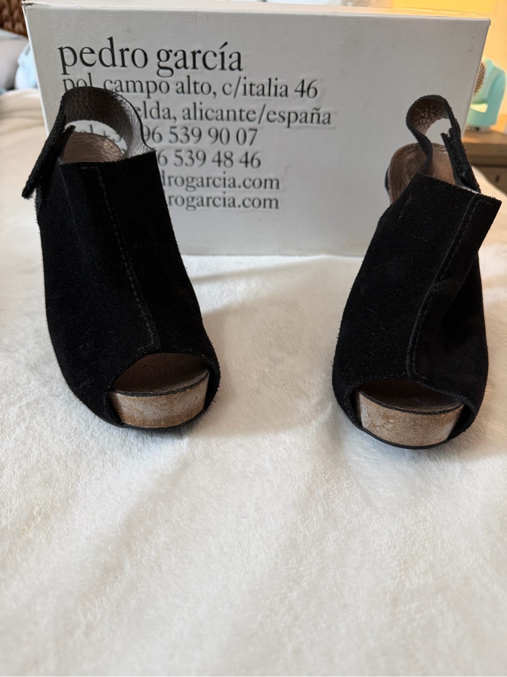 Pedro Garcia Black Suede Peep-Toe Mules